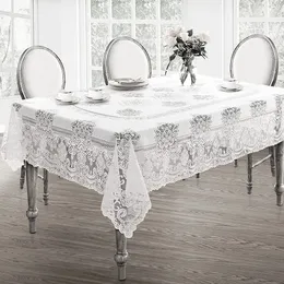 Allison Victoria dantel kumaş masa örtüsü, vintage taraklı polyester dantel masa örtüsü, 60 inç x 102 inç dikdörtgen/dikdörtgen, beyaz