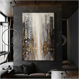 Obrazy Streszczenie obrazu olejnego ręcznie robione jesienne widok Brown Modern Wall Art for Home cuadros na płótnie duże dekoracje salonu bezmramowanego Dhlvu