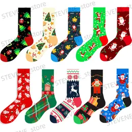 Skarpetki sportowe Skarpetki sportowe 2023 Nowe produkty Święta Skarpetki męskie Santa Claus In the Tube Socks Elk Choinka's Choinka Tide Socks Geometryczne Snowman T231122