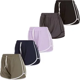 Yoga shorts Womens Active Shorts - Athletic Drawstring Gym Shorts for Yoga, Workout, Exercise, Running, Training 5-Pack Large, Set B