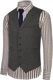 Men's Vests Latest Mens Vest Grey Wedding Herringbone Tweed Business Suit Waistcoat Jacket Formal Vintage Black For Groom Groomsmen