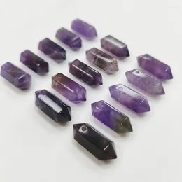 Pendant Necklaces Fashion Good Quality Natural Amethyst Stone Small Pillar Charm Chakra For Making Wholesale 12pcs