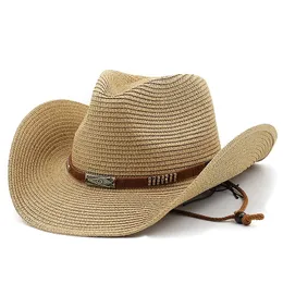 Wide Brim Hats Bucket Classic Strap Straw Cowboy Men Women Retro Western Riding Adjustable Unisex 230421