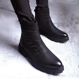 Botlar Erkek Moda Orijinal Deri Siyah Şık Sonbahar Kış Ayakkabıları Kovboy Platformu Boot Marka Tasarımcı Ayakkabı Botas Maskulina
