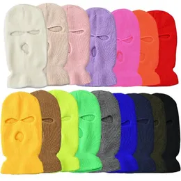 Bisiklet kapakları maskeler tam yüz kapak 3 delikli balaclava rüzgar geçirmez örgü şapka cs Beanies Cap Party Ski Mask Kış Sıcak Headgear251Q