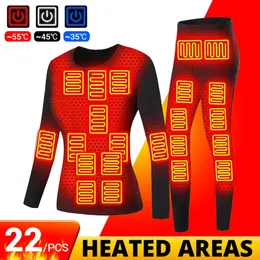 Women's Thermal Underwear Women Heated Thermal Underwear Skiwear Heating Underwear Suit Fleece Warm Top Pants USB Electric Heating Clothes Winter Men 231122