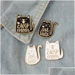 Pins, Broches Pins Broches Vintage Estilo Punk Cão Gato Broche Lady Metal Kawaii Esmalte Pin Badge Botões Camisa Denim Jacket Bag Decor DHA8W