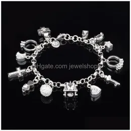 Charm Armbänder Herz Kreuz Charm Armbänder für Frauen 925 Sterling Silber vergoldet Mode Schloss Stern Mond Diamant Link Kette Mädchen Geschenk Jude Dhjkj