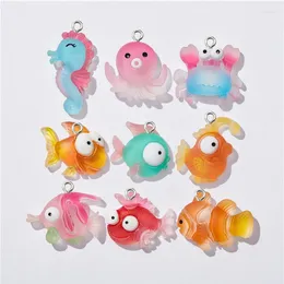 Ciondoli 10 pezzi resina flatback animali oceanici cavalluccio marino kawaii pesci granchio orecchini bracciale collana pendenti per creazione di gioielli fai da te