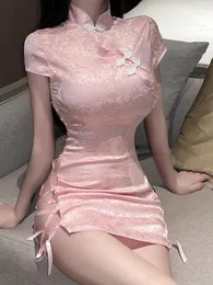 Abiti casual Abito dolce rosa Mini lingerie donna motivo floreale Cheongsam Natale sexy elegante sottile privato pizzo coreano fasciatura Z1NL