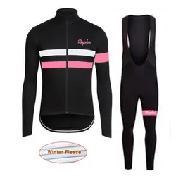 프로 팀 Rapha Cycling Jersey 세트 겨울 열 양털 긴 소매 셔츠 턱받이 바지 키트 자전거 MTB 옷 자전거 Maillot Ropa CI306W