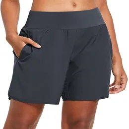 Shorts yoga Women è di 7 pollici di lunghezza cortometraggi con cerniera con cerniera intaccata con cerniera attivo Shorts con grigio di rivestimento XL
