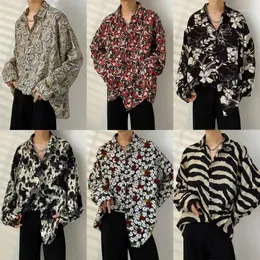 Camisas casuais masculinas roupas vintage hong kong estilo solto camisa de impressão primavera outono tendência topos havaiano fino manga longa