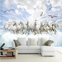 白い馬の壁紙3D壁紙3次元景観テレビ背景壁の装飾絵画228c