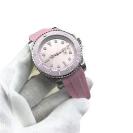 New Automatic Movement 40MM Smooth Bezel Watch Watches Rubber Youth trend Era INS Ice berry powder Dial 1166100 Mens Wristwatches184d