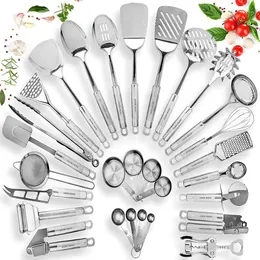 Edelstahl-Küchenutensilien-Set Antihaft-Kochutensilien mit Spatel Messbecher und mehr 29-teiliges Geschenkset