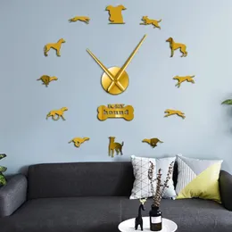 ウォールクロックグレイハウンド養子縁組ホイペットアートdiyジャイアントクロックホーム装飾犬動物排他的な時計2075
