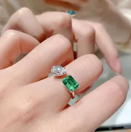 Anéis de casamento Ins simples jóias de moda 925 Sterling Silver Water Grow Emerald CZ Diamond Gemtones Party Eternity Women Women Open Ajentabilable Ring Motion Current 66ess