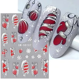 Aufkleber Abziehbilder 5D Rot Weihnachten Nagel Aufkleber Blinkende Geprägte Schneeflocke Handschuhe Badminton Glocke Winter DIY Geschnitzte Handgemachte Dekoration 231121