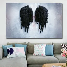 Asas de anjo preto pintura em tela tamanho grande imagem da parede arte trabalho decoração para casa cartaz impressão quadros decoracion2229