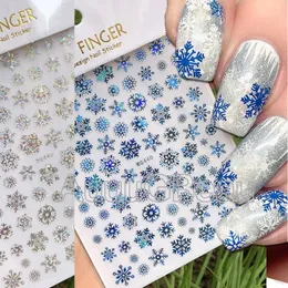 Naklejki naklejki paznokcie sztuka 3d naklejka zima laser niebieski srebrny choinka płaszcza śniegu plłyjka dekoracja naklejki 231121