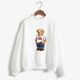 Mäns högkvalitativa klädstorlekar tröja tryckt Little Bear Polos skjorta Men's Long Sleeve T-shirt USA: s vanliga storlekar S-XXL VIT