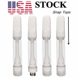 USA Stock Full Ceramic Cartridge 1.0 ml 0,8 ml Snap Tops White Atomizer Carts för D8 D9 D10 510 Tråd Tom Glass Tank Tjock Oil 4 Holes Patroner 1000pcs/Lot