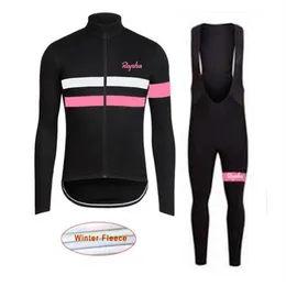 프로 팀 Rapha Cycling Jersey 세트 겨울 열 양털 긴 소매 셔츠 턱받이 바지 키트 자전거 MTB 의류 자전거 자전거 Maillot Ropa CI1854