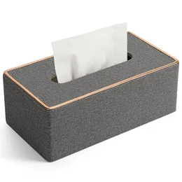 Weefselbox Cover, lederen rechthoekige toiletpapierhouder Tissue Box Tissue Tissue Holder voor slaapkamer badkamer kantoorkantoor auto linnen grijs grijs