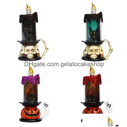 Candele Halloween Led Skl Zucca Atmosfera di festa Decorazione Lampada luminosa notturna Plastica A batteria Senza fiamma Consegna a goccia Ho Dhkgo