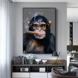 Macaco gorila fumar poster arte da parede fotos para sala de estar impressões animais moderna pintura em tela decoração para casa2719