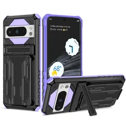 Custodie per cellulari con porta carte rimovibili per Google Pixel 8 Pro 7A 7 6 Cavalletto rigido durevole Defender Armor Custodia robusta con porta carte Nero
