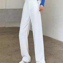 Women's Pants Capris Jielur White Wide Leg Pants for Women High Waist Pockets Pants Loose Workwear Office Lady Female Black Trousers S-XL Pantalon 230422