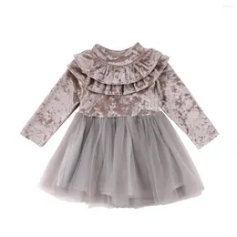 Flickklänningar 2023 Spring Princess Kids Baby Girls Dress Velvet Fleece Party Ruffle Tulle Tutu Storlek 2-6T