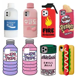 Mobiltelefonfodral Cartoon 3D Boys tårar flaskfodral för iPhone 14 13 Pro Max 12 11 XR XS SE 2020 6 7 8 Plus Sweet Hotdog Chips Soft Cover J230421