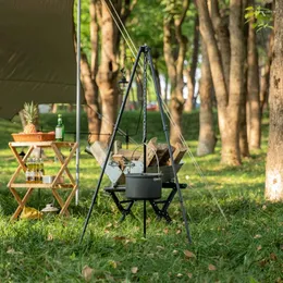 Lägermöbler utomhus camping med tjock aluminiumlegering hängande potten stativ picknick rack tre nivåer justerbar stativ bål