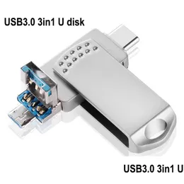Diğer Cep Telefonu Parçaları USB3.0 3IN1 USB Flash Drive 256G 128GB 64GB 32GB 16GB 8GB TİP-C TYPE ANDROID XS MAX KEYHAIN U DISK 3 DHOYT