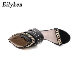 Top Rivet Metal Decoration Wysokie obcasy Sandały Kobiety pokrywa piętę na imprezę gladiator damskie buty czarne rozmiar 35-40 230306