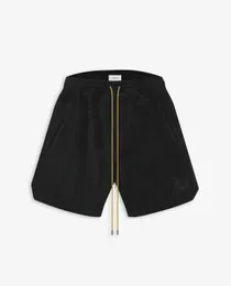 디자이너 의류 Rhude 23ss 수 놓은 벨벳 Drawstring 하이 엔드 반바지 American High Street Niche 남성 여성 Capris 커플 조깅 스포츠웨어