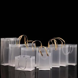 Yarı açık buzlu pvc çanta hediye çantası makyajı kozmetik evrensel ambalaj plastik berrak çantalar yuvarlak/düz ipi seçmek için 10 beden wsnnv