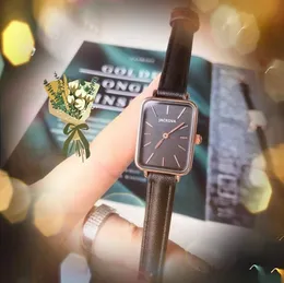 High quality women rectangle shape quartz watch Two Pins Ladies Set Auger Clock Black Leather Strap Waterproof Thin Wristwatches Valentine's Christmas Mother's Gift