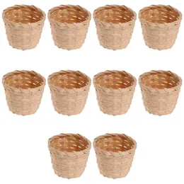 Conjuntos de utensílios de jantar 10 PCs Bamboo Mini Plantas de cesto de cesta de flores de vime interno cestas de vime Plantador minúsculo cargo de madeira de madeira