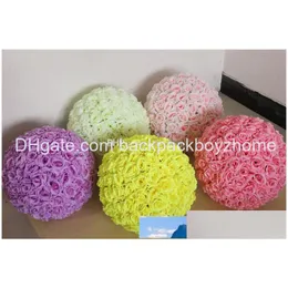 Decorative Flowers Wreaths 12 Inch Artificial Rose Ball Silk Pomander Kissing Flower Decorate For Garden Market Drop Deliv Ote8C