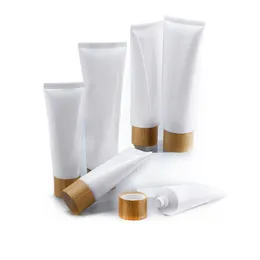 Tubi vuoti in plastica bianca da spremere, bottiglie, vasetti di crema cosmetica, contenitore riutilizzabile per balsamo per labbra da viaggio con tappo in bambù Rutpa