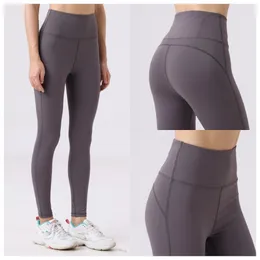 LL-012 Naked Lycra Fabric Comprehensive Training Yoga Pants High Waist Sports Gym Wear Leggings Elastic Fitness Lady Outdoor Trousers