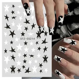 Stickers Decals Black and white star 3D nail art sticker Y2K selfadhesive slider letter decoration process accessories 231121