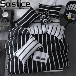 寝具セットsolstice Bedding Duvet Covers Pillowcasesリネン黒と白の縞模様のプリントベッドシート特大231121