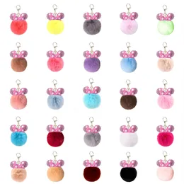 Bow Ribbon Fur Lint Ball Keychain Key Ring Pendant For Girls Bag School Bag