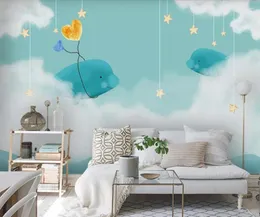 Wallpapers Customized Large-scale 3D Mural Wallpaper Modern Minimalist Hand-painted Whale Love Sea Girl Bedroom Cartoon Murals