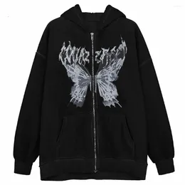 Kvinnors hoodies gotiska fjäril tryck huvor huva hösten vinter y2k zip upp kvinnor jackor streetwear herrar tröjor harajuku casual tops